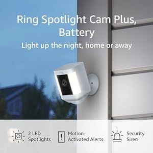 Ring Spotlight Cam Plus, Battery-powered HD outdoor security camera with motion-activated LED lights (2022 release) - White