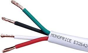 Monoprice 104041 Access Series 16 Gauge AWG CL2 Rated 4 Conductor Speaker Wire/ Cable - 100ft Fire Safety In Wall Rated, Jacketed In White PVC material 99.9% Oxygen-Free Pure Bare Copper