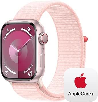 Apple Watch Series 9 [GPS + Cellular 41mm] Smartwatch with Pink Aluminum Case with Pink Sport Loop, Carbon Neutral with AppleCare+ (2 Years)