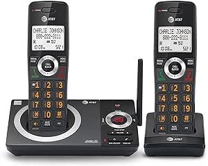 AT&T CL82219 DECT 6.0 2-Handset Cordless Phone for Home with Answering Machine, Call Blocking, Caller ID Announcer, Intercom and Long Range, Black