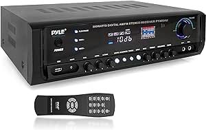 Pyle Home Audio Power Amplifier System - 300W 4 Channel Theater Power Stereo Sound Receiver Box Entertainment w/ USB, RCA, AUX, Mic w/ Echo, LED, Remote - For Speaker, iPhone, PA, Studio Use PT390AU